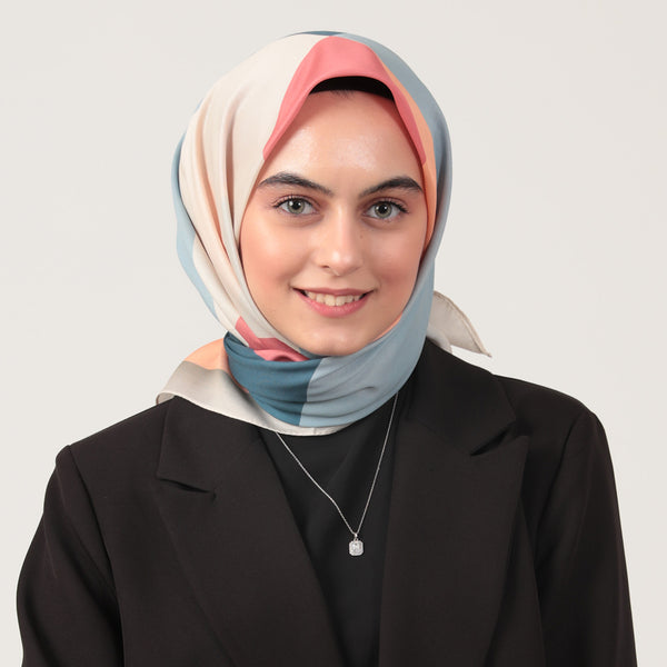 Pamuk İpek Eşarp - Elips Desen - Pembe Kot Mavi