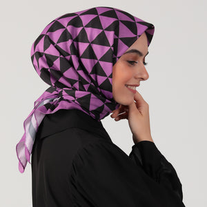 Pamuk İpek Eşarp - Üçgen Desen - Eflatun