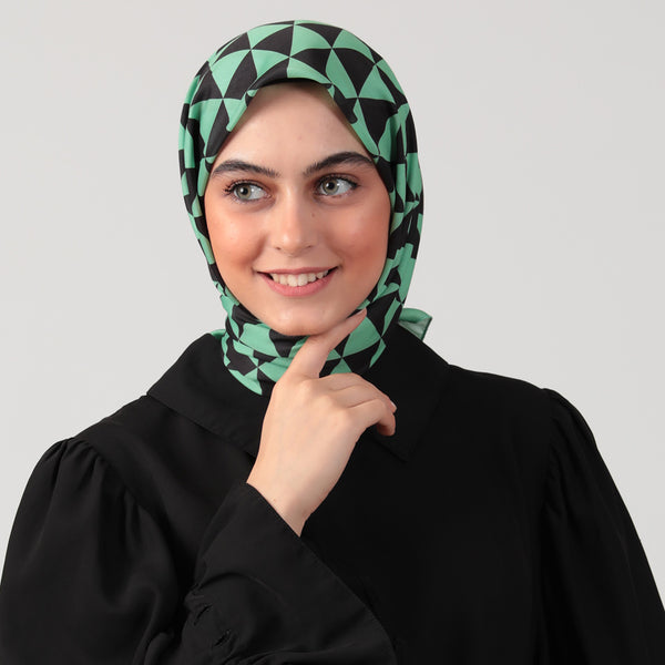 Pamuk İpek Eşarp - Üçgen Desen - Yeşil