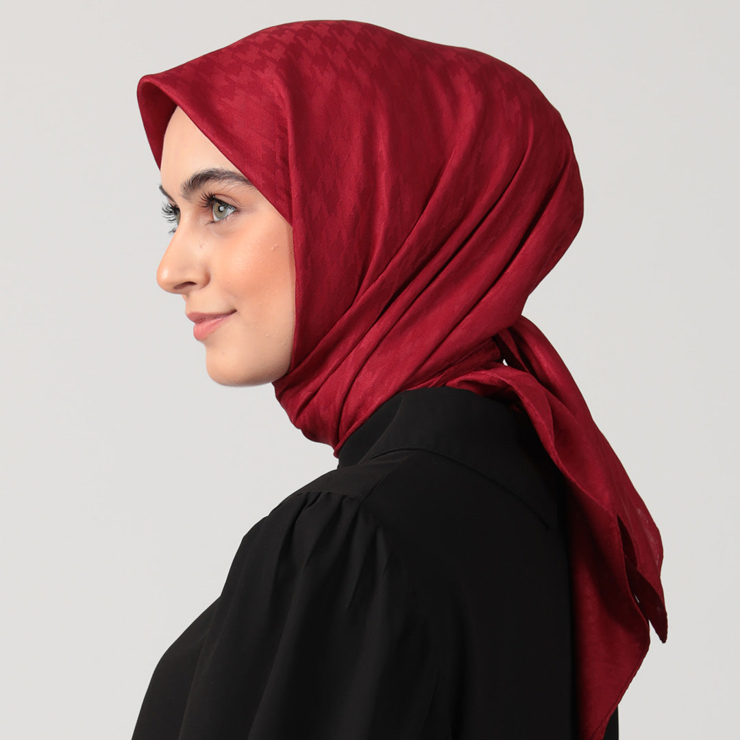 Pamuk Jakar - Kazayağı Desen Eşarp - Bordo