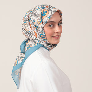 Pamuk İpek Eşarp - Etnik Floral Desen - Çakmak Taşı