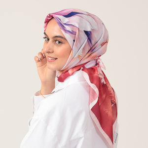 Pamuk İpek Eşarp - Lotus Desen - Kiremit