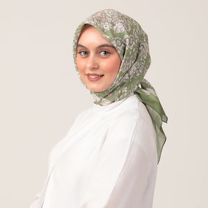 Pamuk İpek Eşarp - Dönence Desen - Yeşil