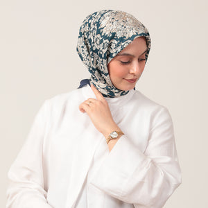 Pamuk İpek Eşarp - Dönence Desen - Petrol Yeşili