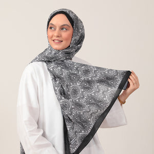 Pamuk İpek Şal - Mandala Desen - Beyaz