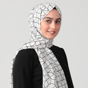 Pamuk İpek Şal - Geometrik Desen - Ekru