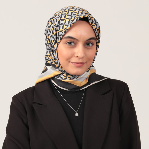 Twill Eşarp - Hipnoz Desen - Sarı
