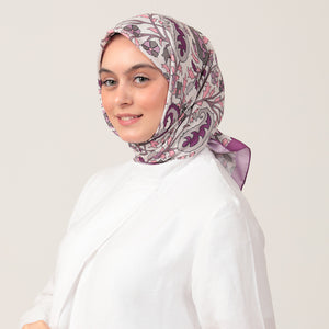 Pamuk İpek Eşarp - Etnik Floral Desen - Leylak