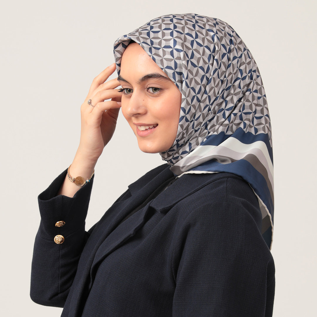 Twill Eşarp - Hipnoz Desen - Lacivert