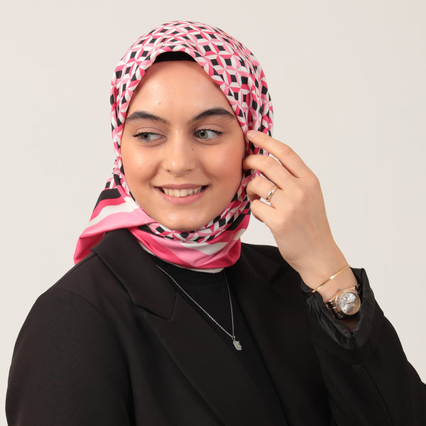 Twill Eşarp - Hipnoz Desen - Fuşya