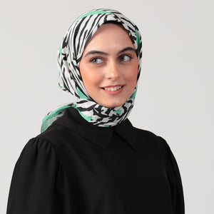 Pamuk İpek Eşarp - Zebra Desen - Yeşil