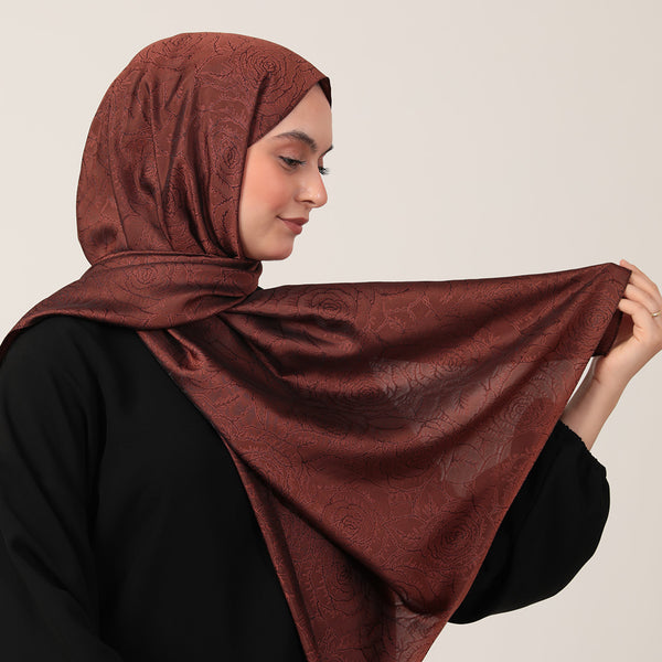 İpeksi Çift Taraflı Jakar Şal - Rose Desen - Bakır