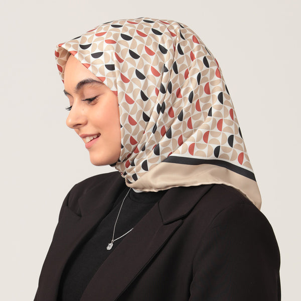 Twill Eşarp - Puzzle Desen - Vizon