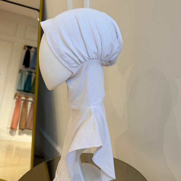 Boyunluklu Hijab Bone - Özel Üretim - Beyaz
