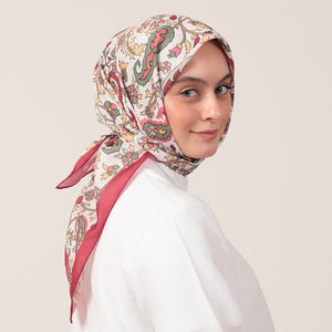 Pamuk İpek Eşarp - Etnik Floral Desen - Bordo