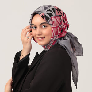 Pamuklu Bürümcük Eşarp - Prizma Desen - Gri