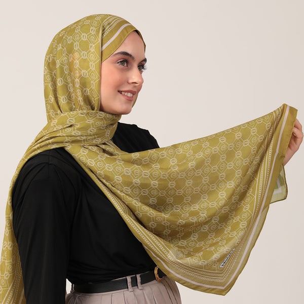 Pamuk İpek Şal - Monogram Desen - Olive