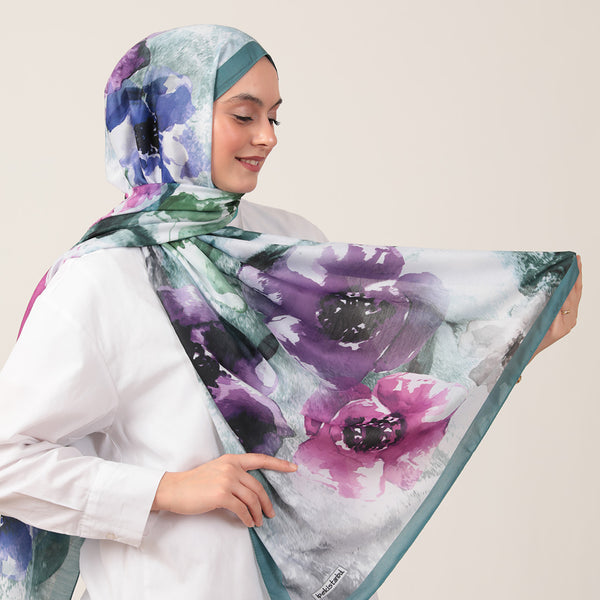 Pamuk İpek Şal - Hatmi Desen - Petrol Yeşili