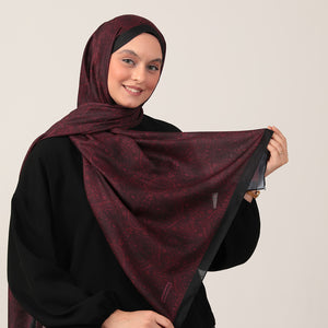 Pamuk İpek Şal - Mandala Desen - Koyu Mürdüm