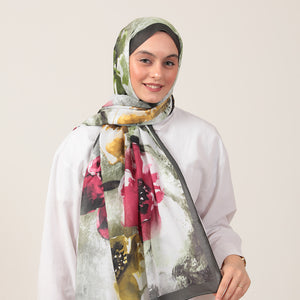 Pamuk İpek Şal - Hatmi Desen - Haki Yeşili