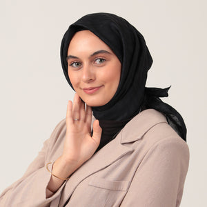 Yün İpek Eşarp - Dağ Desen - Koyu Lacivert