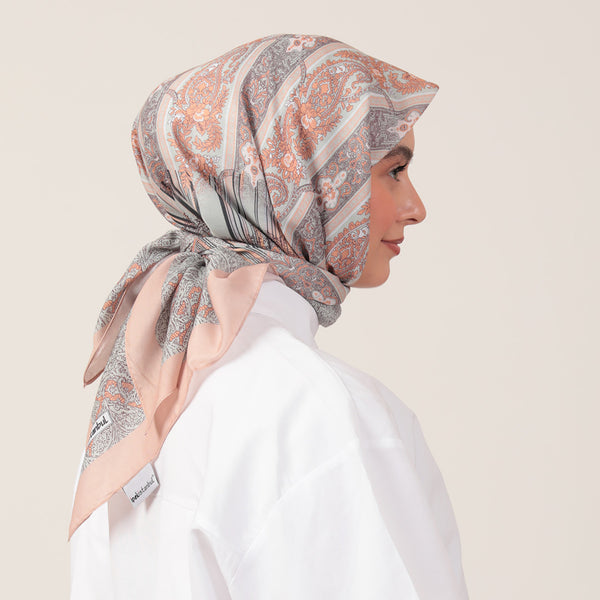 Pamuk İpek Eşarp - Etro Desen - Somon