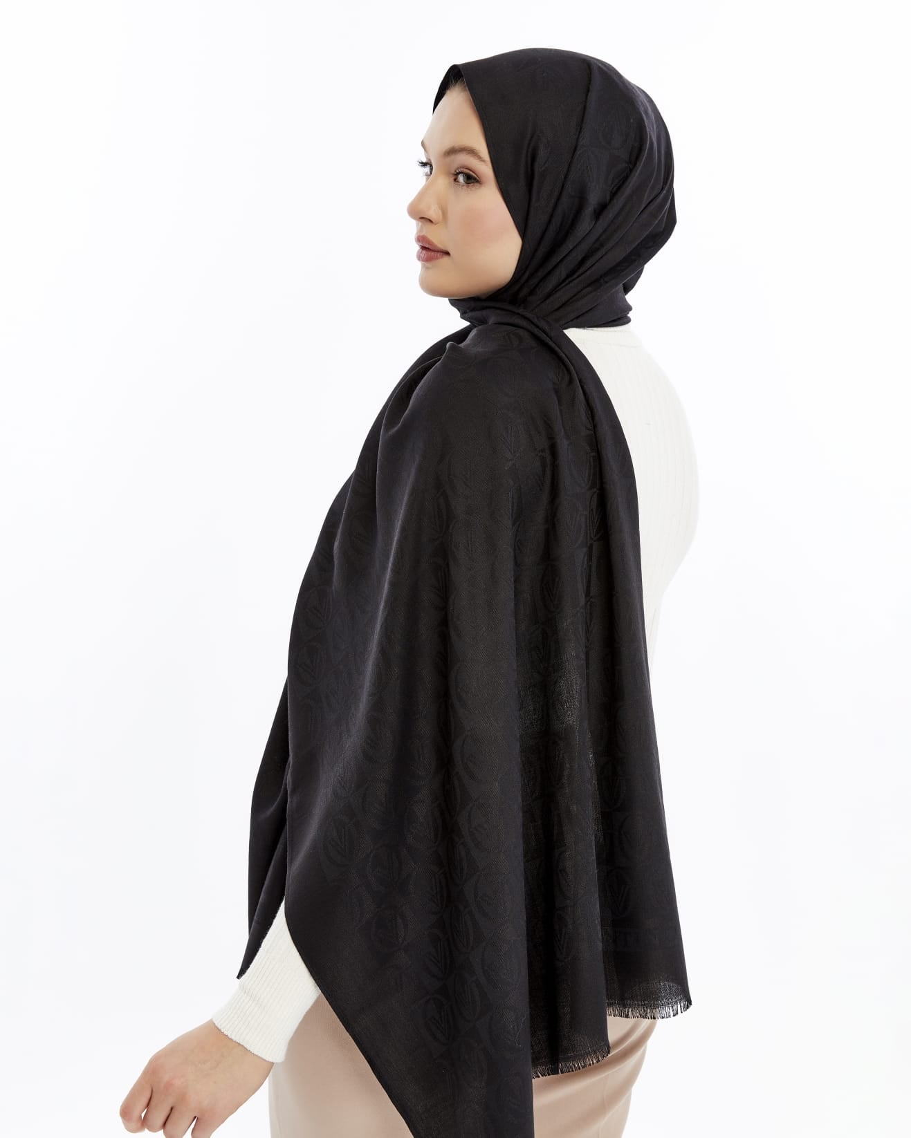 Lana Dama Desen Şal - Siyah