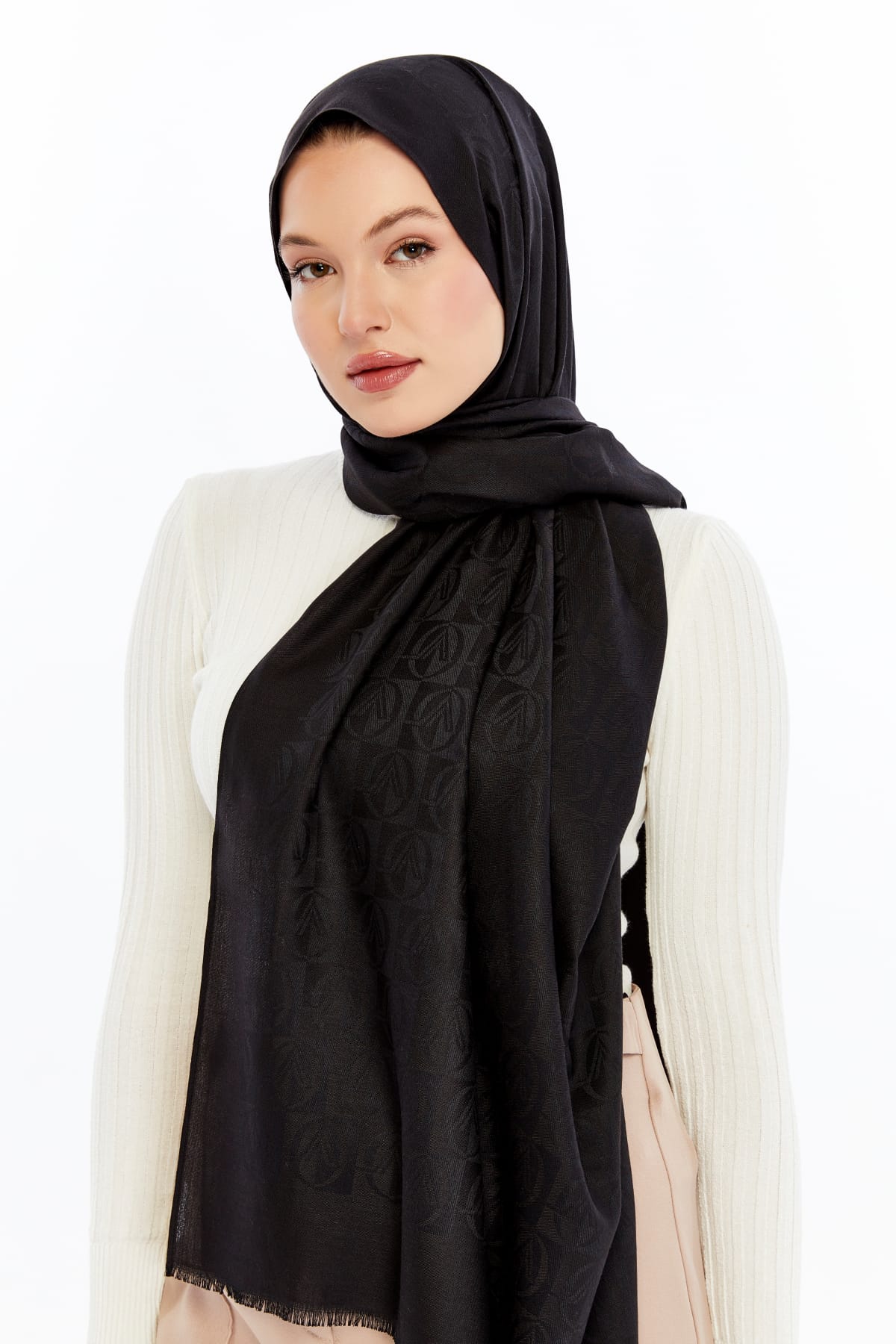 Lana Dama Desen Şal - Siyah