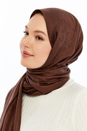 Lana Dama Desen Şal - Kahverengi
