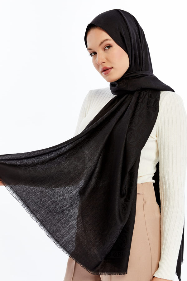Lana Dama Desen Şal - Siyah