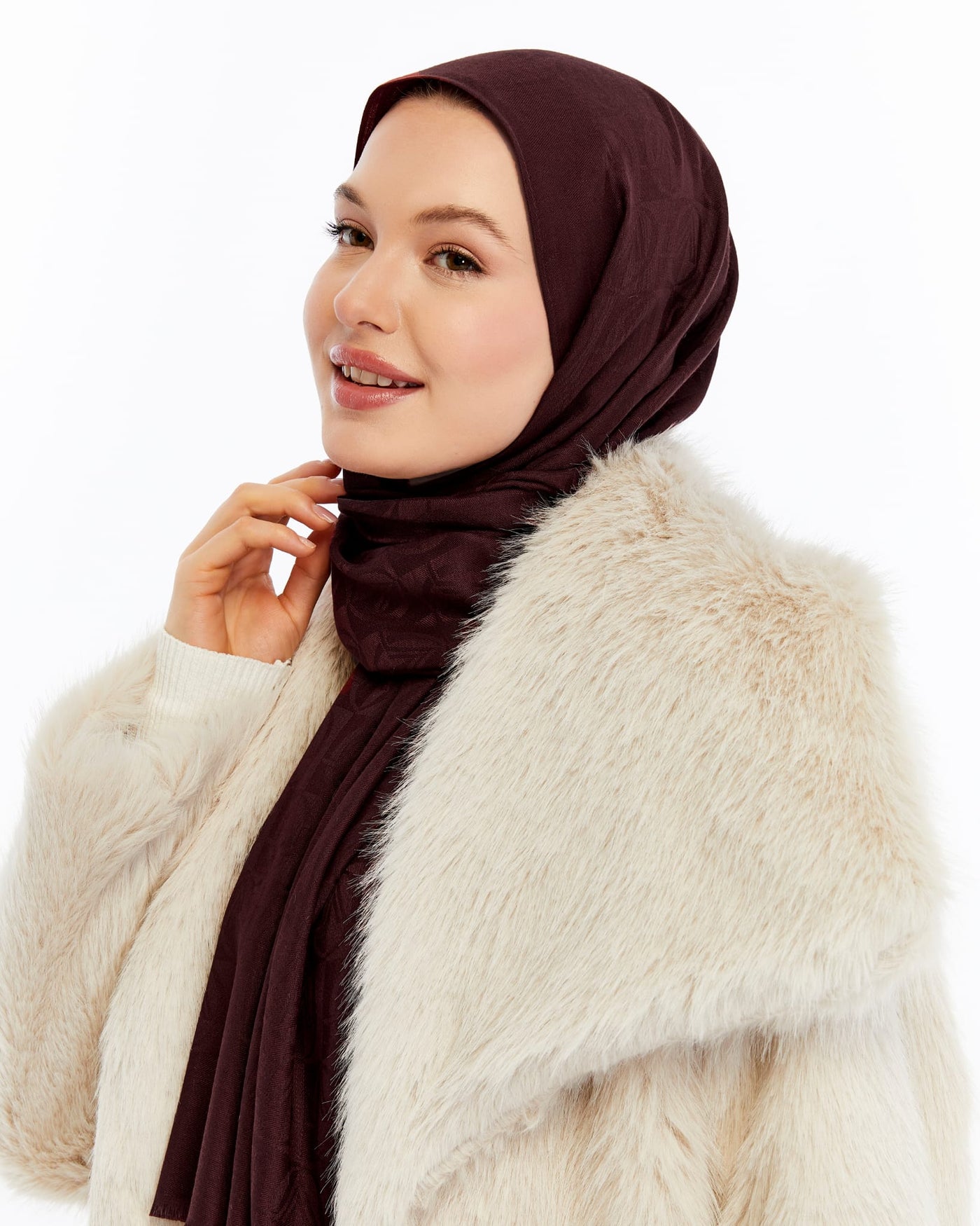 Lana Dama Desen Şal - Bordo