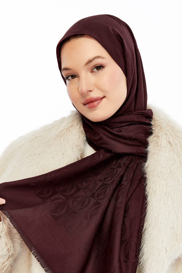 Lana Dama Desen Şal - Bordo