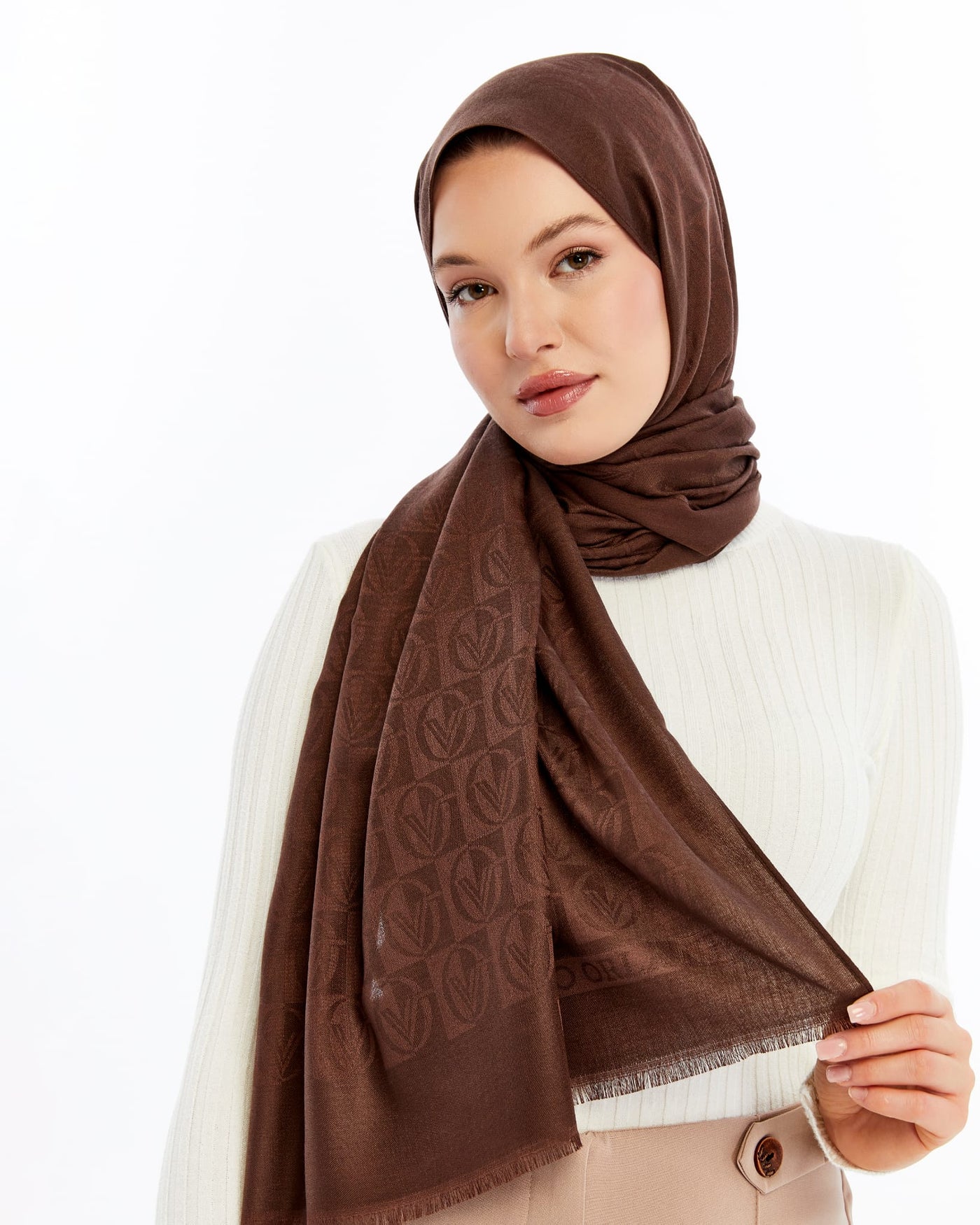 Lana Dama Desen Şal - Kahverengi