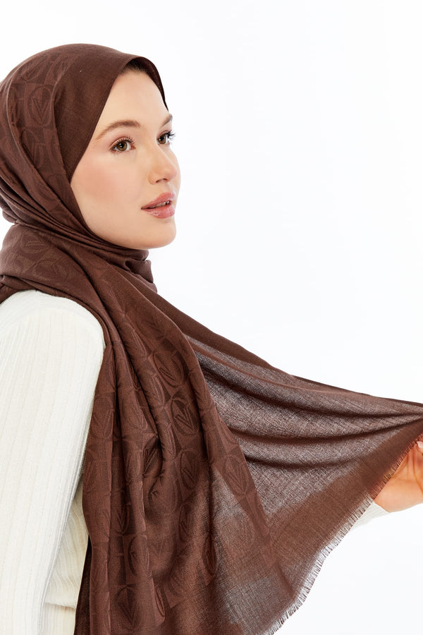 Lana Dama Desen Şal - Kahverengi