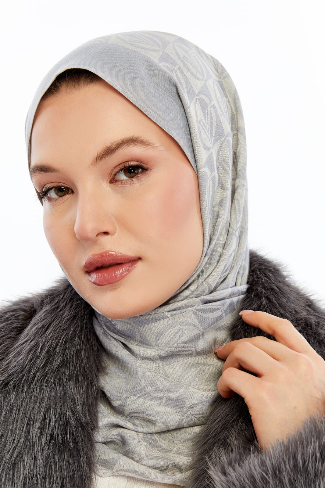 Lana Dama Desen Şal - Buz Mavisi