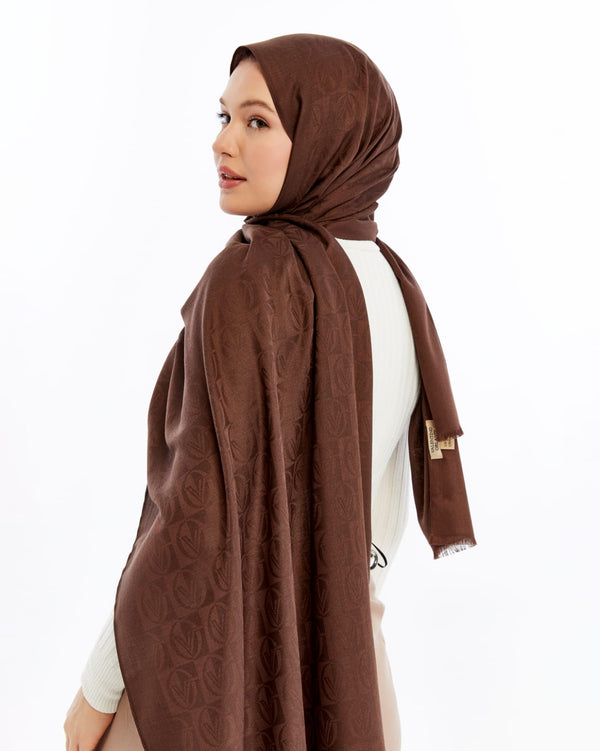 Lana Dama Desen Şal - Kahverengi
