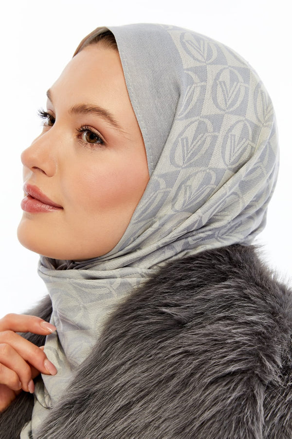 Lana Dama Desen Şal - Buz Mavisi