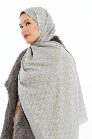 Lana Dama Desen Şal - Buz Mavisi