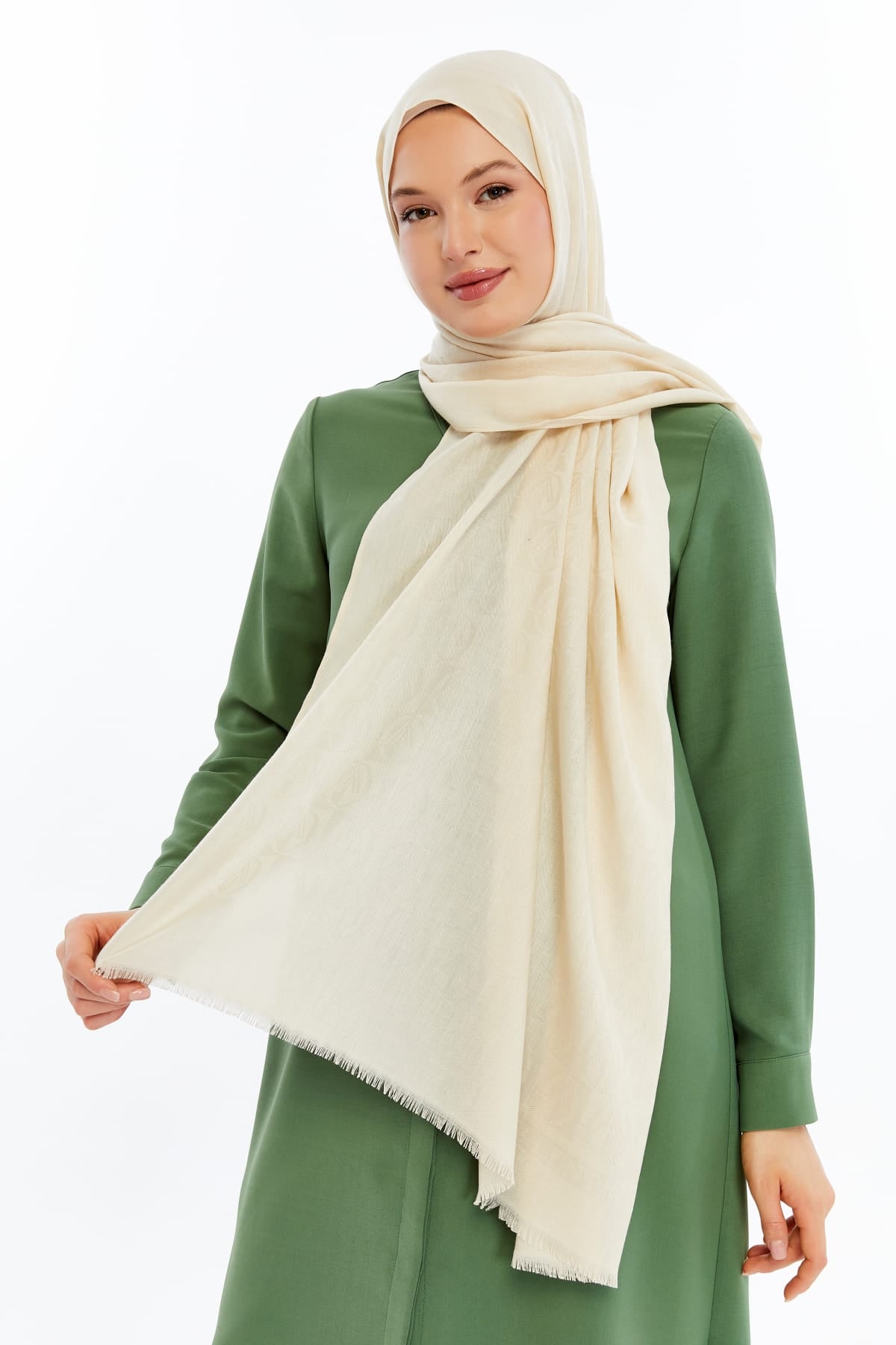 Lana Dama Desen Şal - Krem