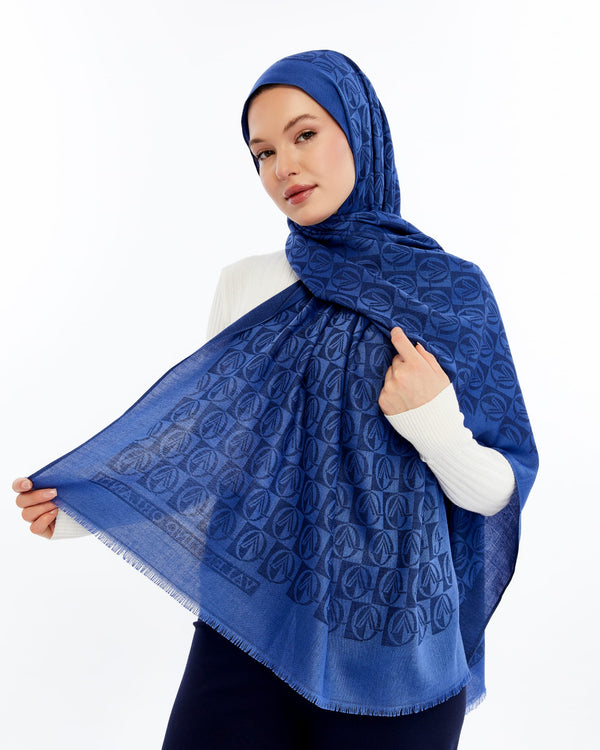 Lana Dama Desen Şal - Parlament Mavisi