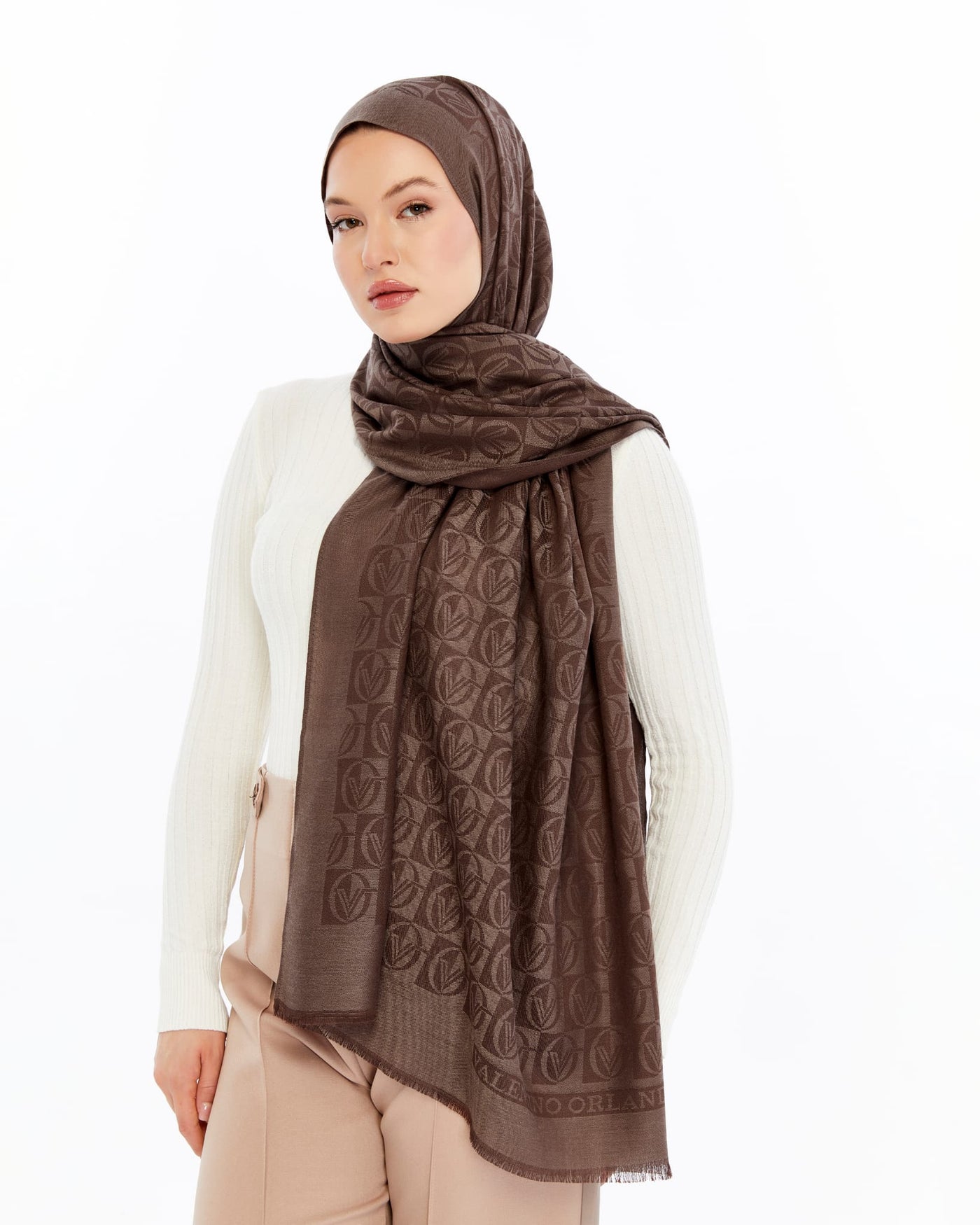 Lana Dama Desen Şal - Tatlı Kahve