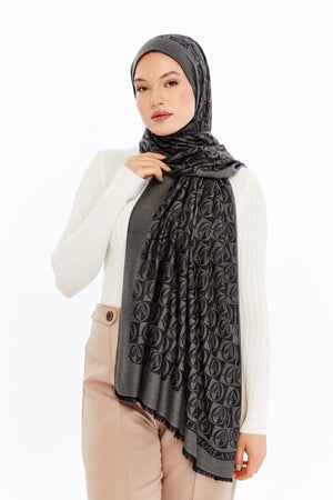 Lana Dama Desen Şal - Koyu Gri