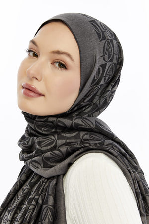 Lana Dama Desen Şal - Koyu Gri