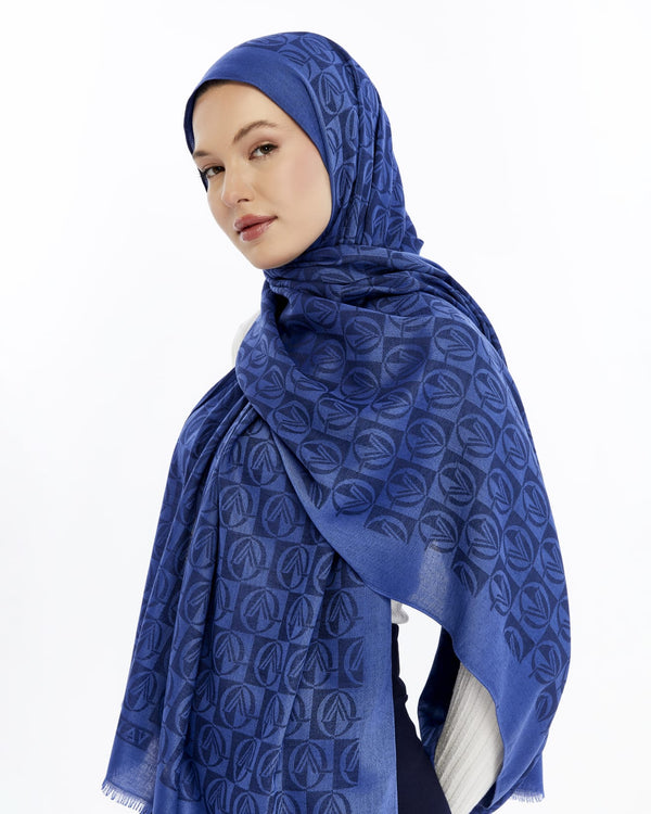 Lana Dama Desen Şal - Parlament Mavisi