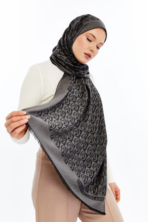 Lana Dama Desen Şal - Koyu Gri