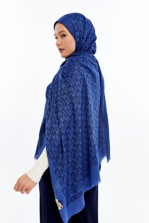 Lana Dama Desen Şal - Parlament Mavisi