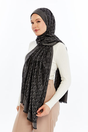 Lana Dama Desen Şal - Koyu Gri