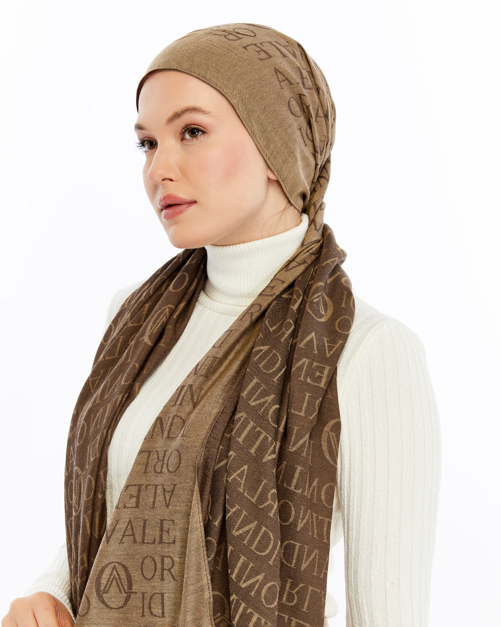 Lana Logo Desen Şal - Kahve Camel