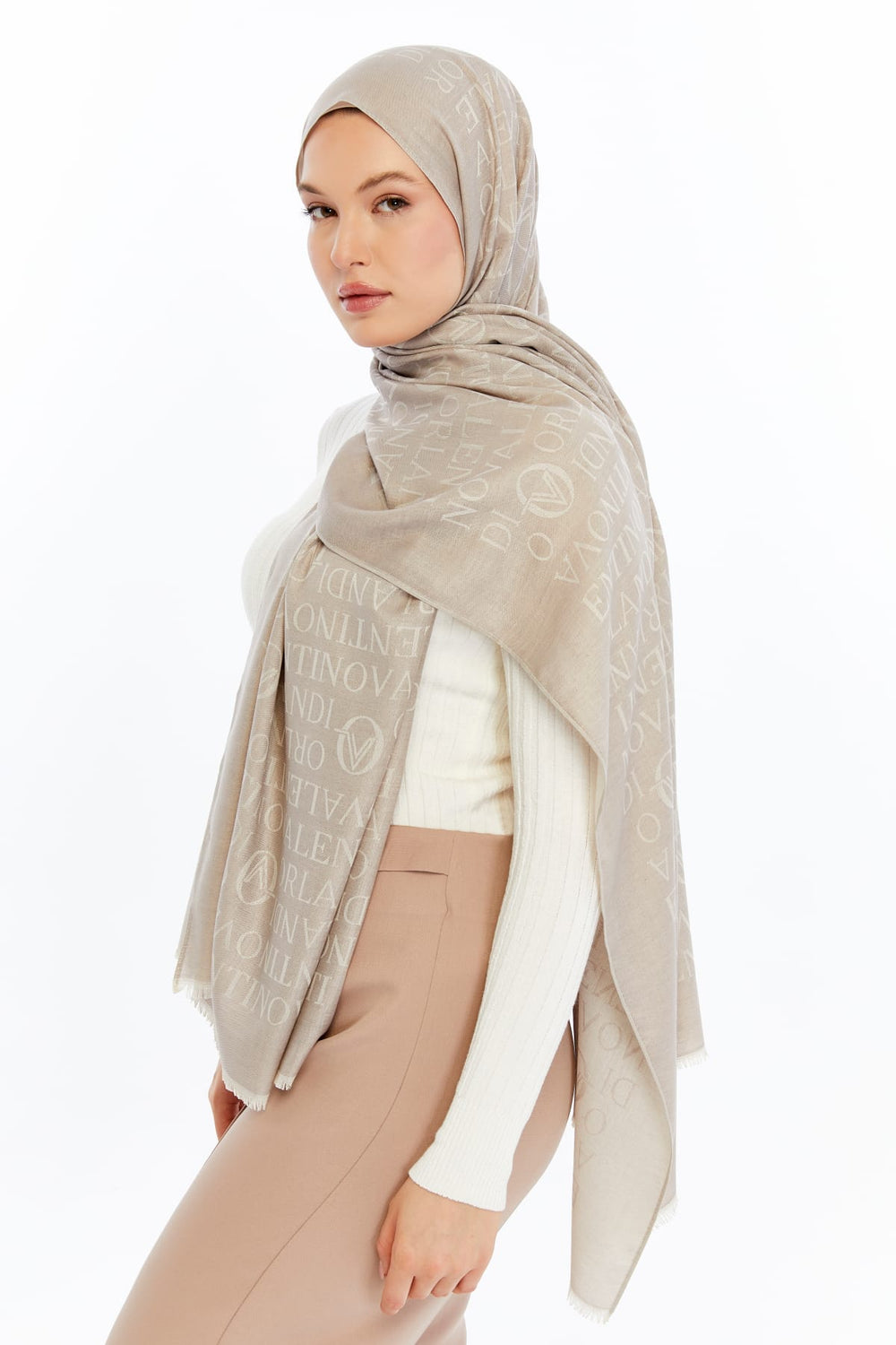 Lana Logo Desen Şal - Latte