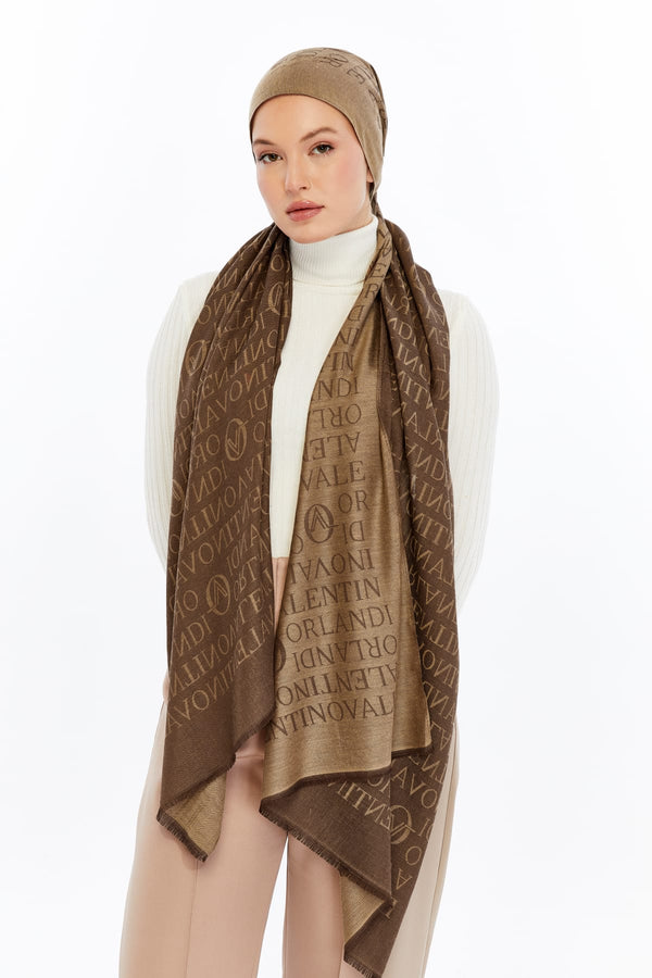 Lana Logo Desen Şal - Kahve Camel